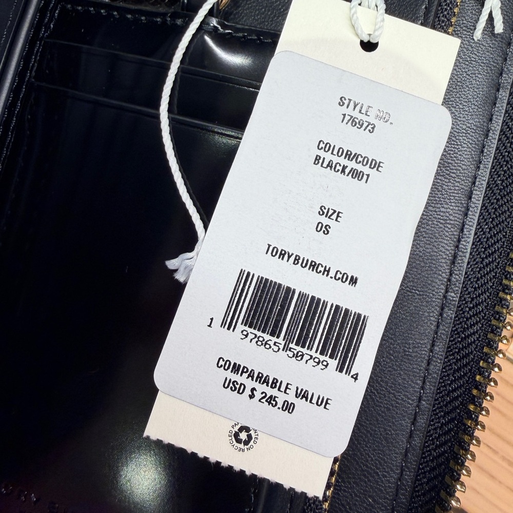 NWT! NEW! Tory Burch Emerson Patent Smooth Leather Zip Around Long Wallet w/ car - Picture 5 of 6